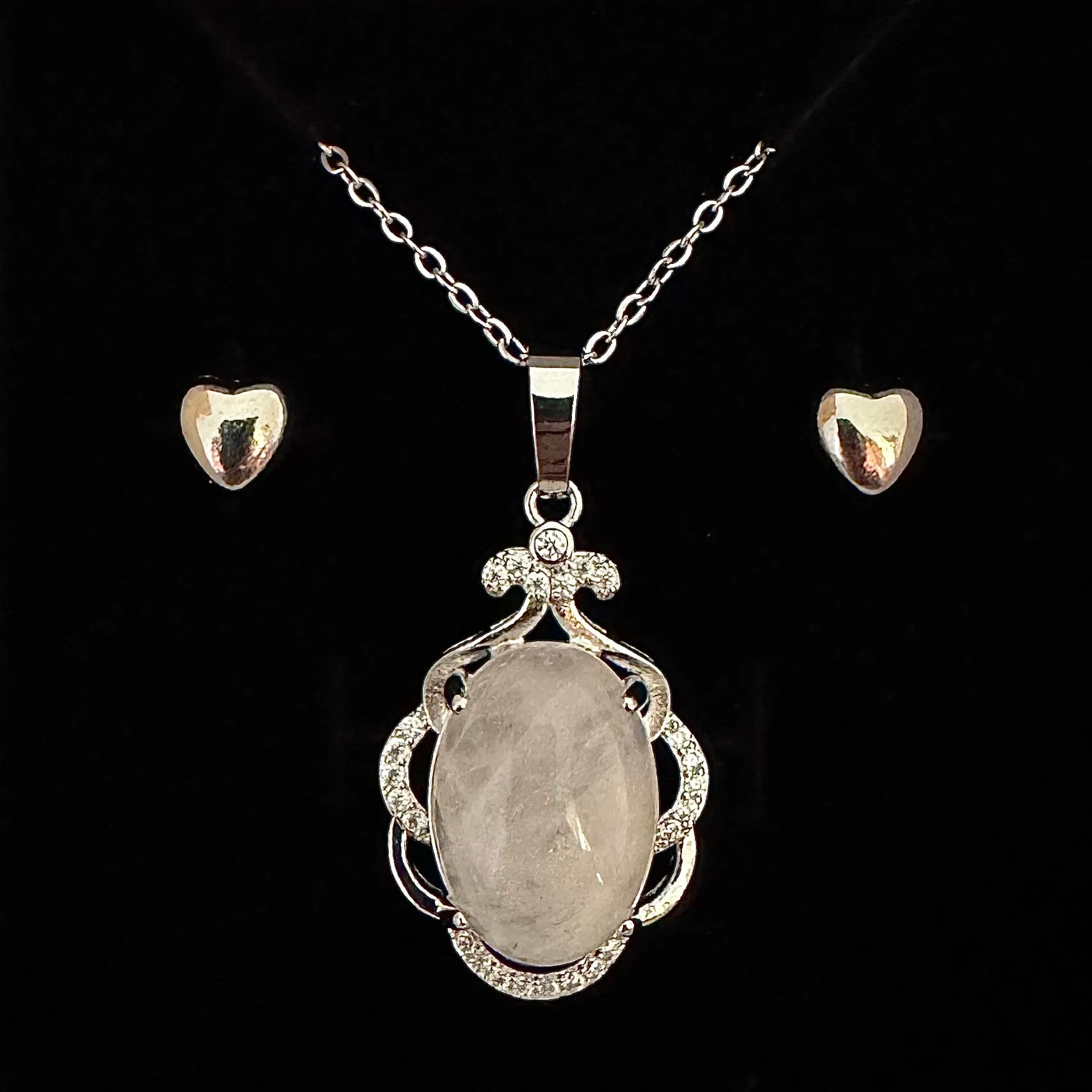 ROSE QUARTZ FILIGREE PENDANT ONLY - FREE CHAIN & EARRINGS