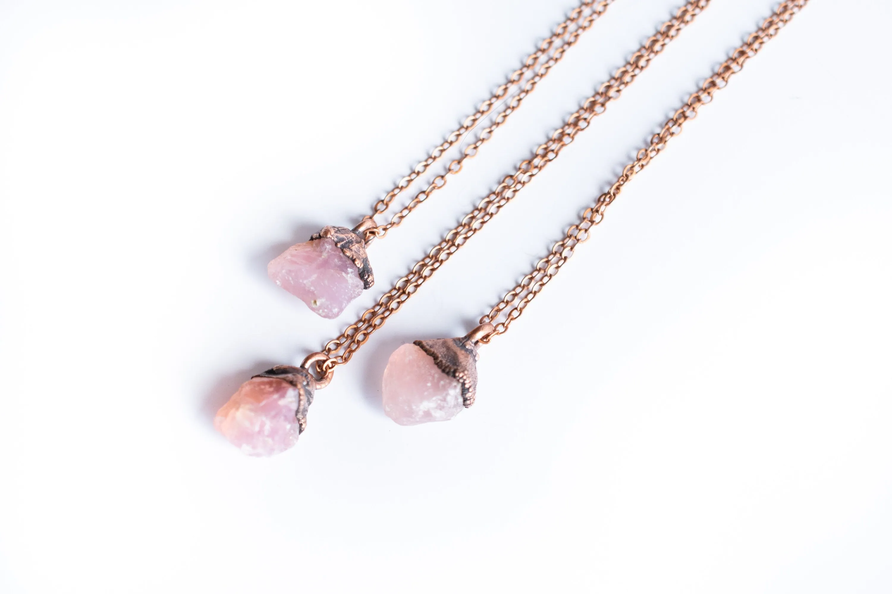 Rose quartz necklace | Electroformed crystal necklace