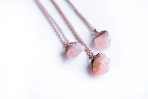 Rose quartz necklace | Electroformed crystal necklace