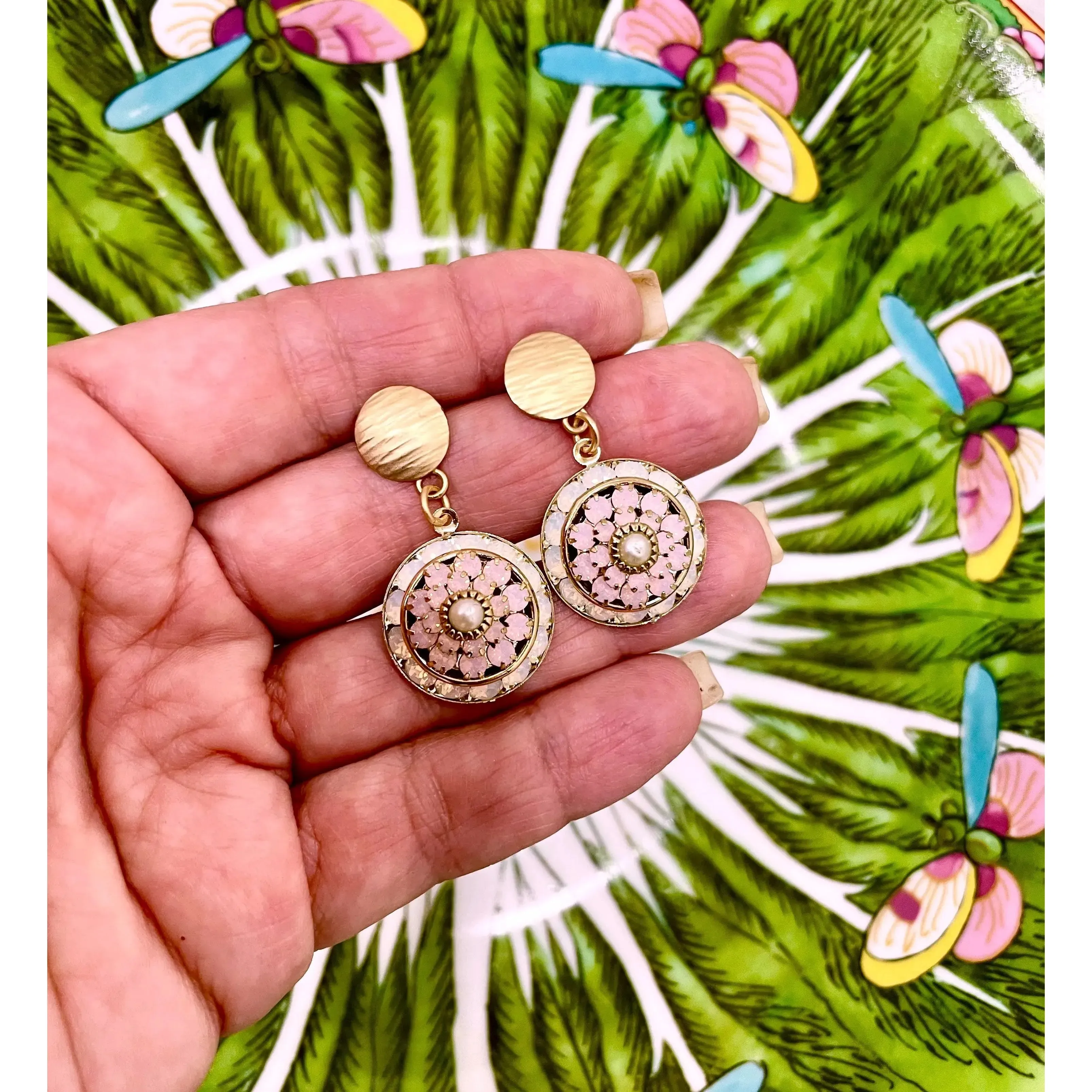 Rosette Drops - Pink Opal Swarovski Crystal
