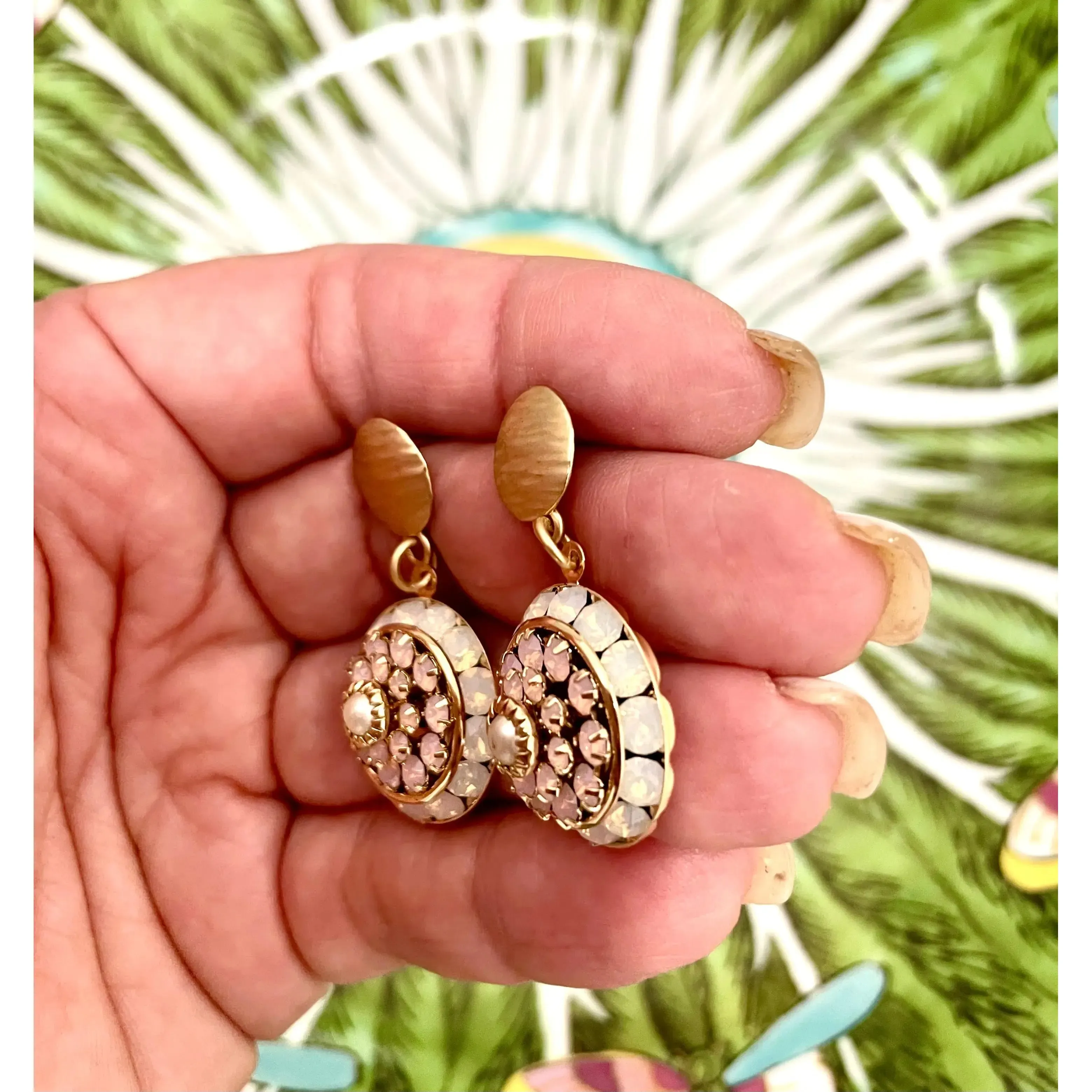 Rosette Drops - Pink Opal Swarovski Crystal