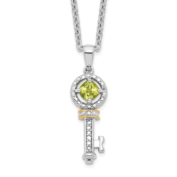 Shey Couture Sterling Silver & 14K Gold Peridot And Diamond Key Necklace