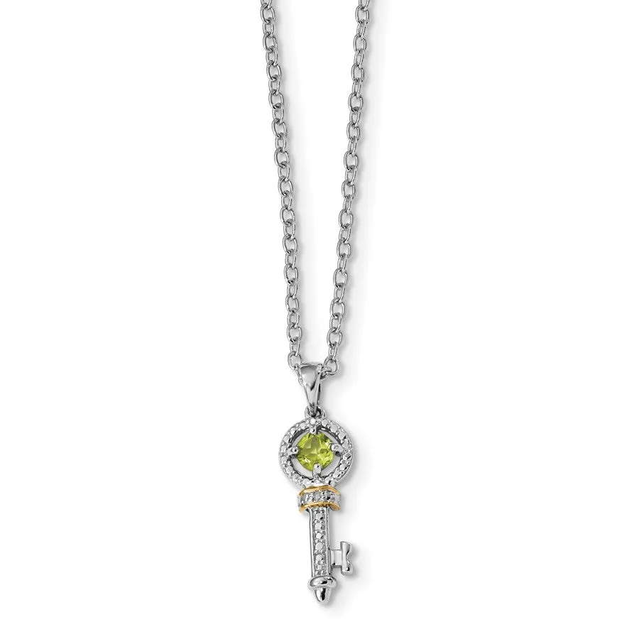 Shey Couture Sterling Silver & 14K Gold Peridot And Diamond Key Necklace