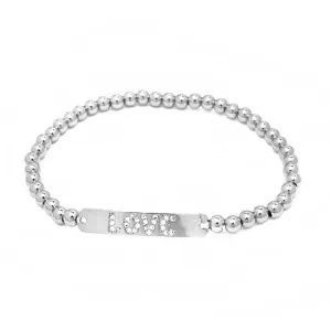 Silver Plated CZ Beaded Stretch Love Bracelet
