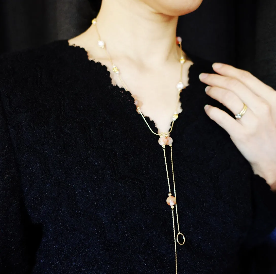 Spring Sakura Agate Long Necklace