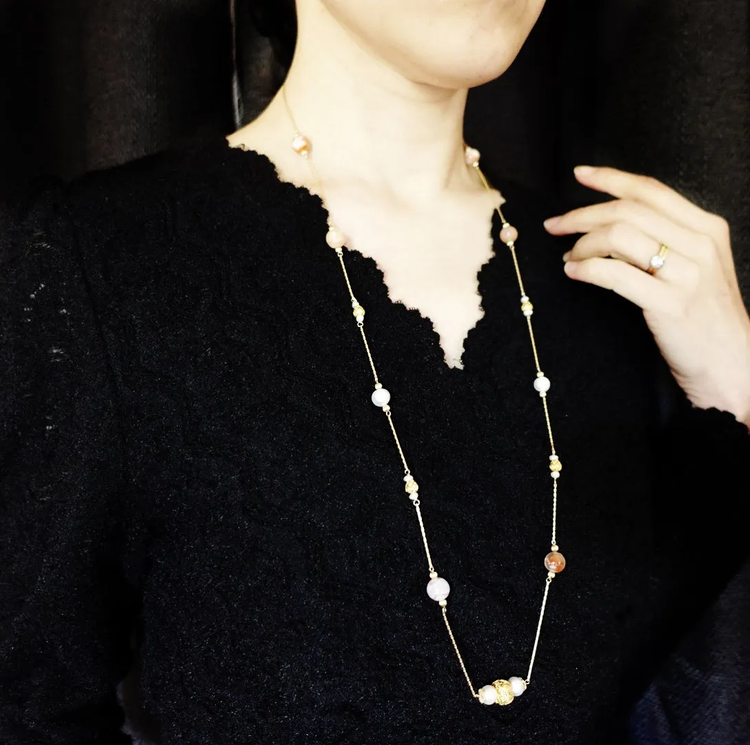 Spring Sakura Agate Long Necklace