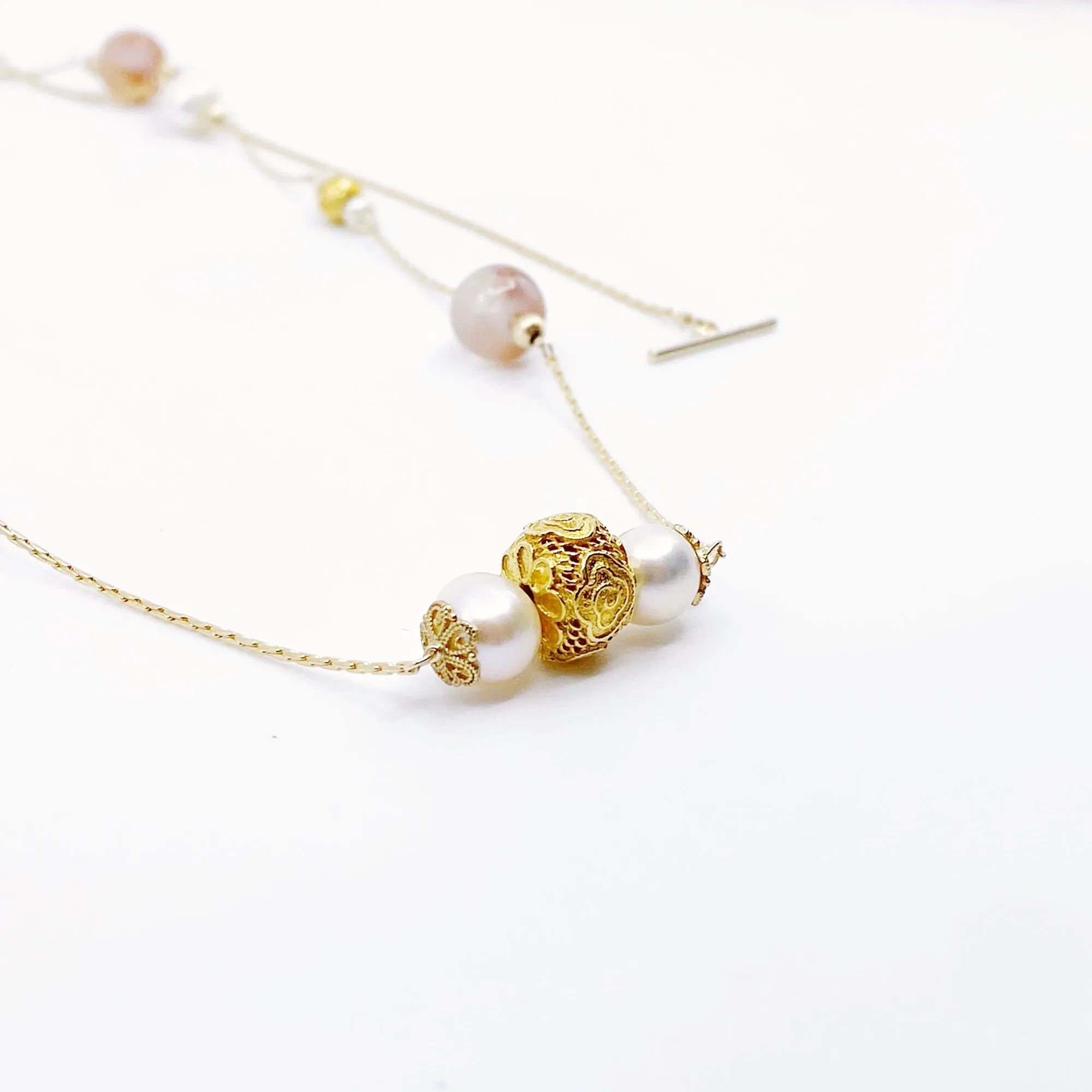 Spring Sakura Agate Long Necklace