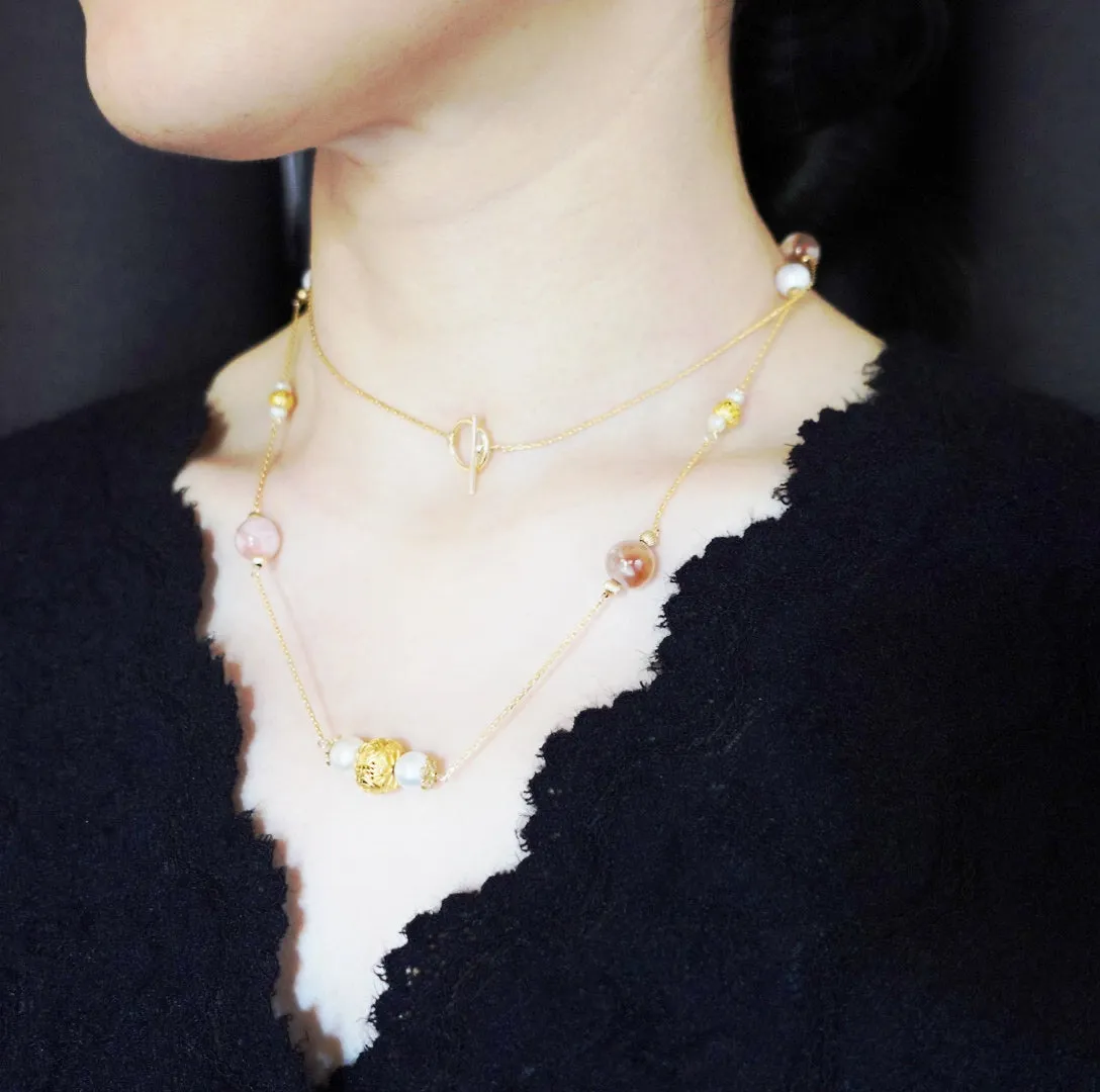 Spring Sakura Agate Long Necklace