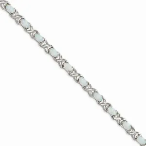 Sterling Silver Created Opal Xo Bracelet