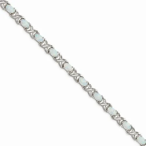 Sterling Silver Created Opal Xo Bracelet