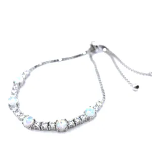 Sterling Silver Opal and CZ Bracelet