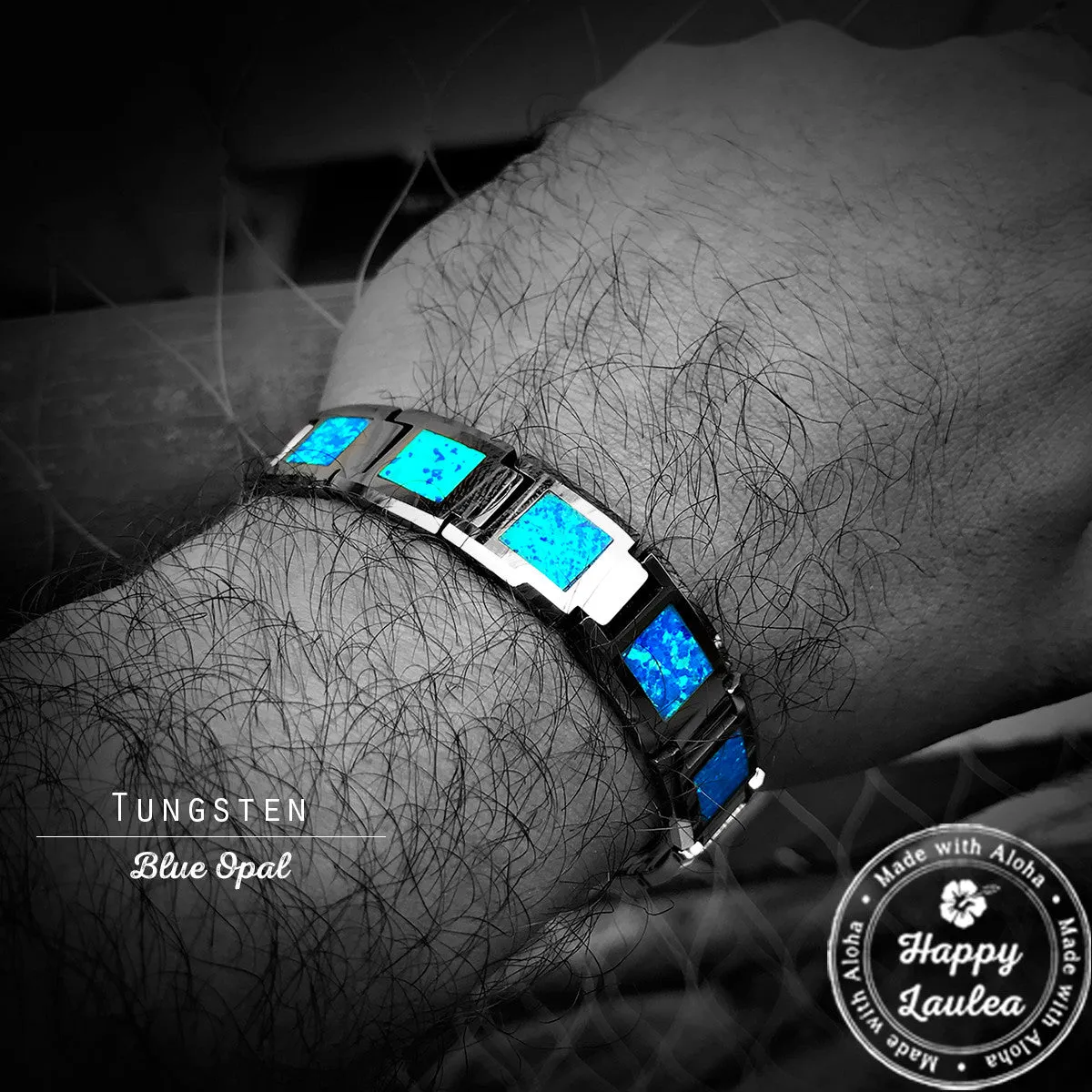 Tungsten Carbide 13mm Bracelet with Blue Opal Inlay