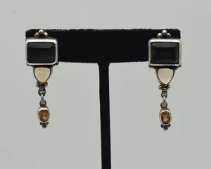 Vintage Smoky Quartz, Citrine and Topaz Sterling Silver Earrings