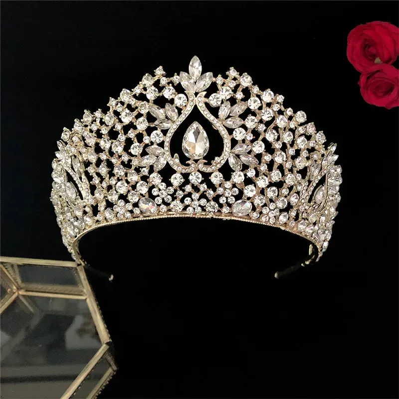 Water Drop Crystal Tiara Crown Wedding Hair Accessory