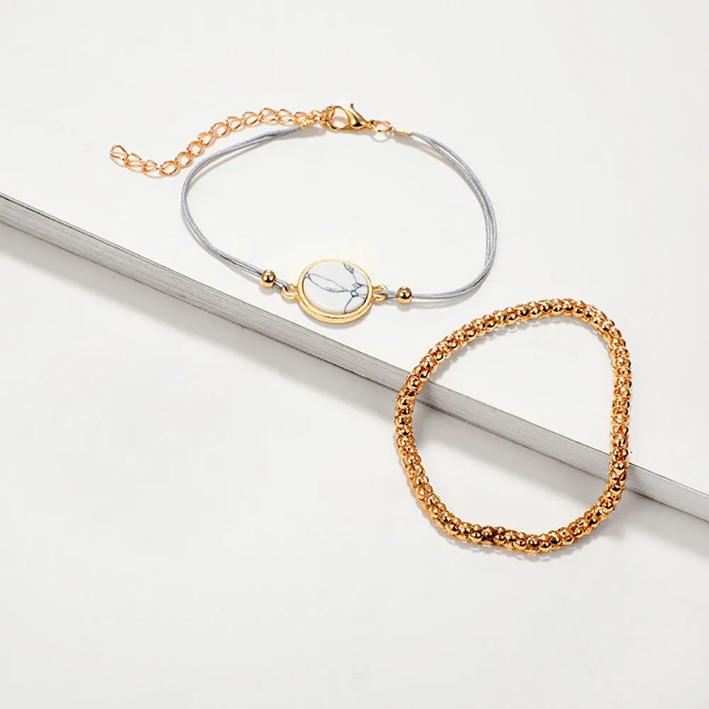 White Marbled Beaded Bracelet Set | Heart Beaded Bracelet