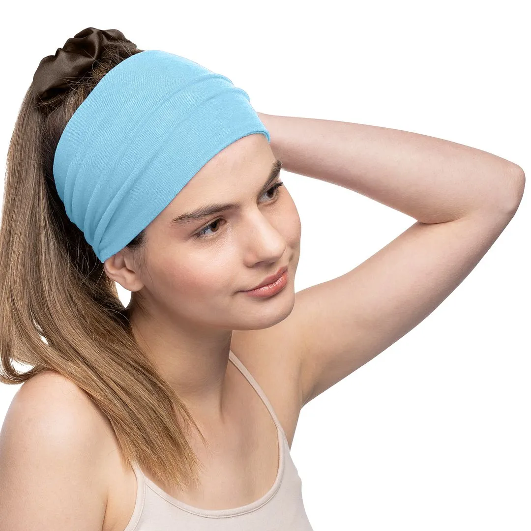 Women's Headbands Cotton Jersey 5" Wide Yoga Fitness Fashion Made in the USA Blue Light