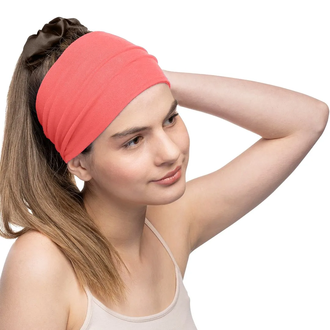 Women's Headbands Cotton Jersey 5" Wide Yoga Fitness Fashion Made in the USA Coral