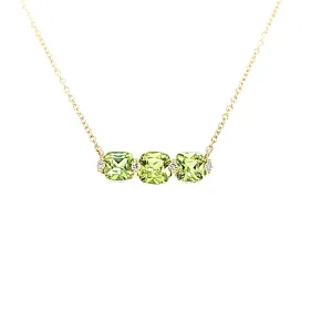 Yellow Gold 3-Stone Peridot & Diamond Necklace (I7630)