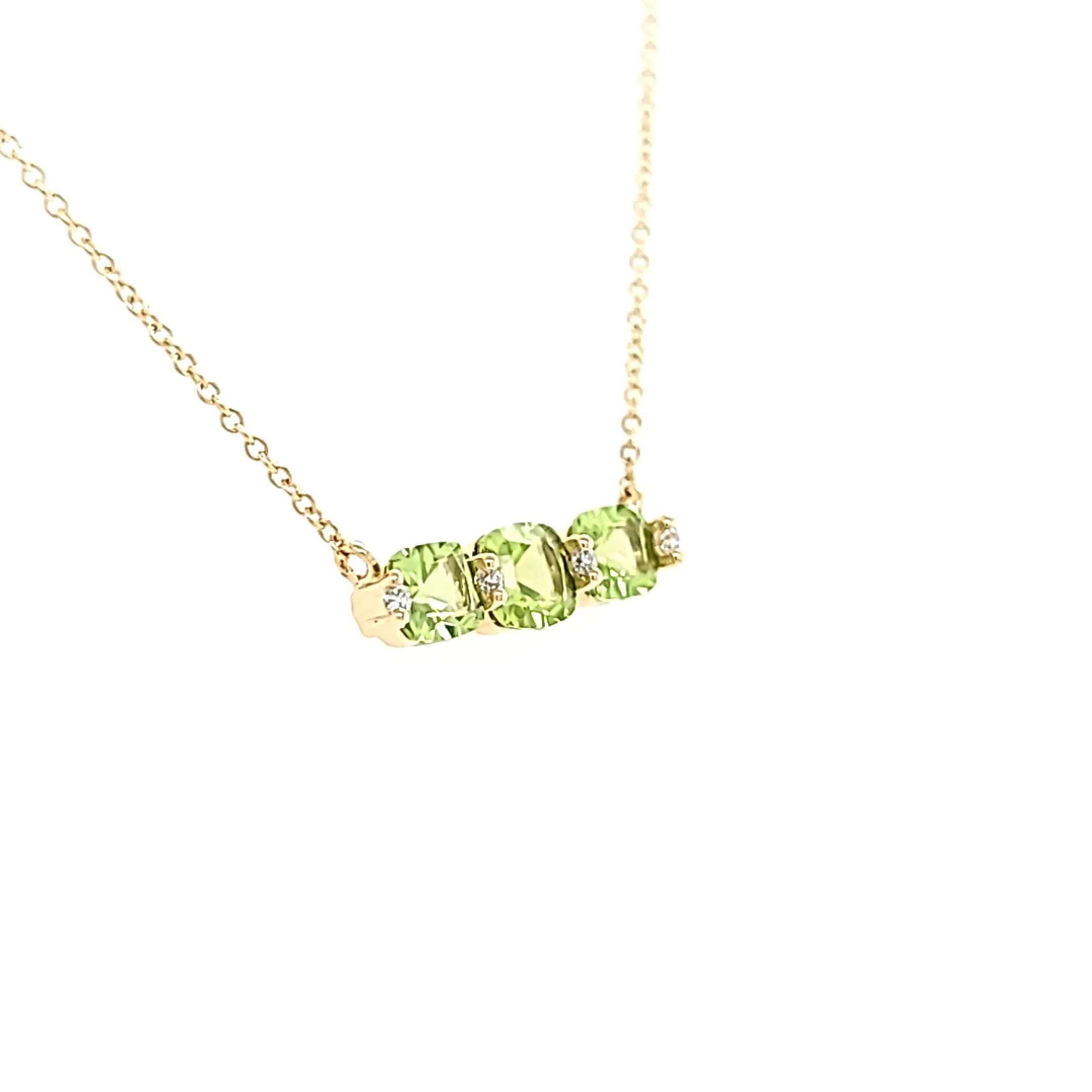 Yellow Gold 3-Stone Peridot & Diamond Necklace (I7630)