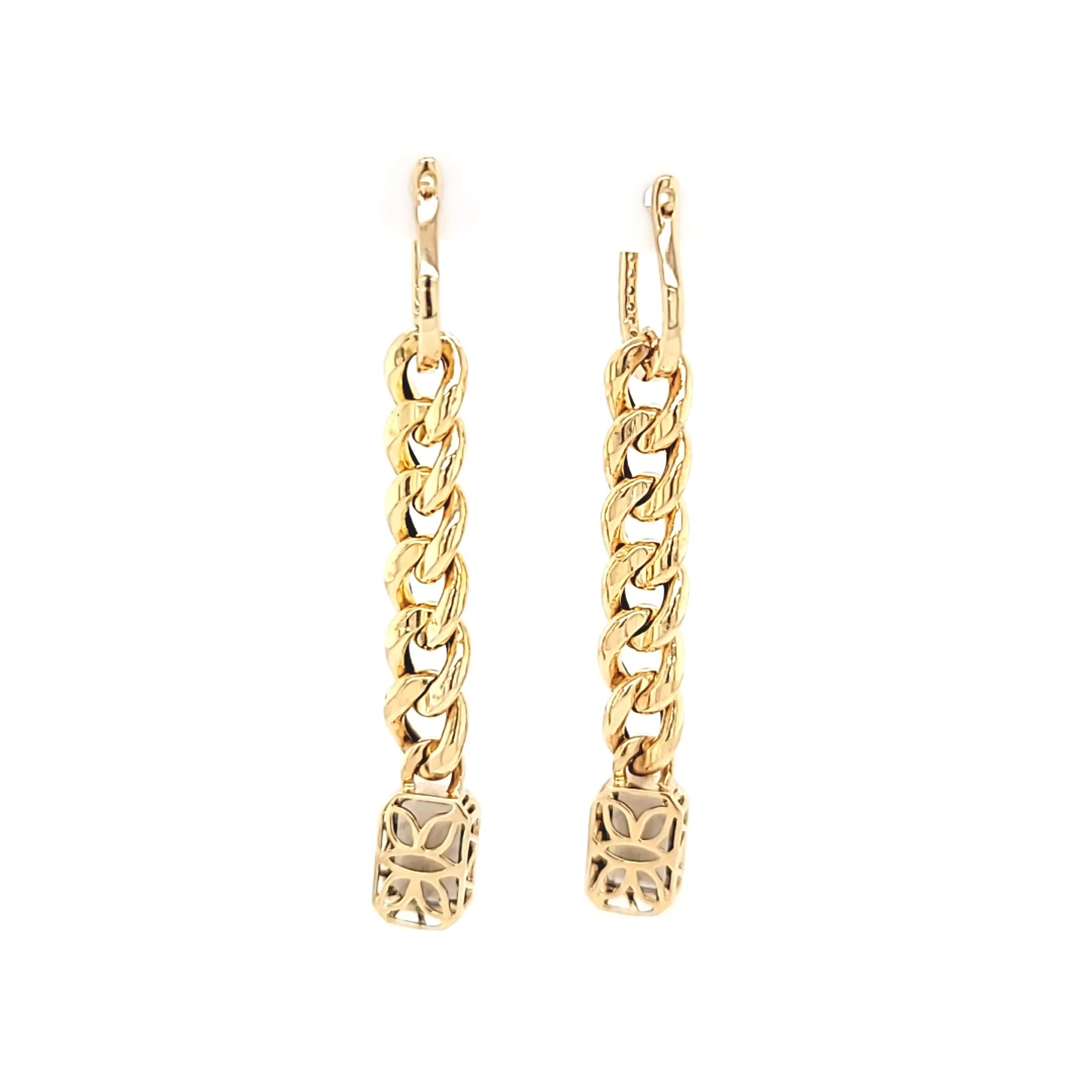 Yellow Gold Smokey Quartz Chain Dangle Earrings (I7537)