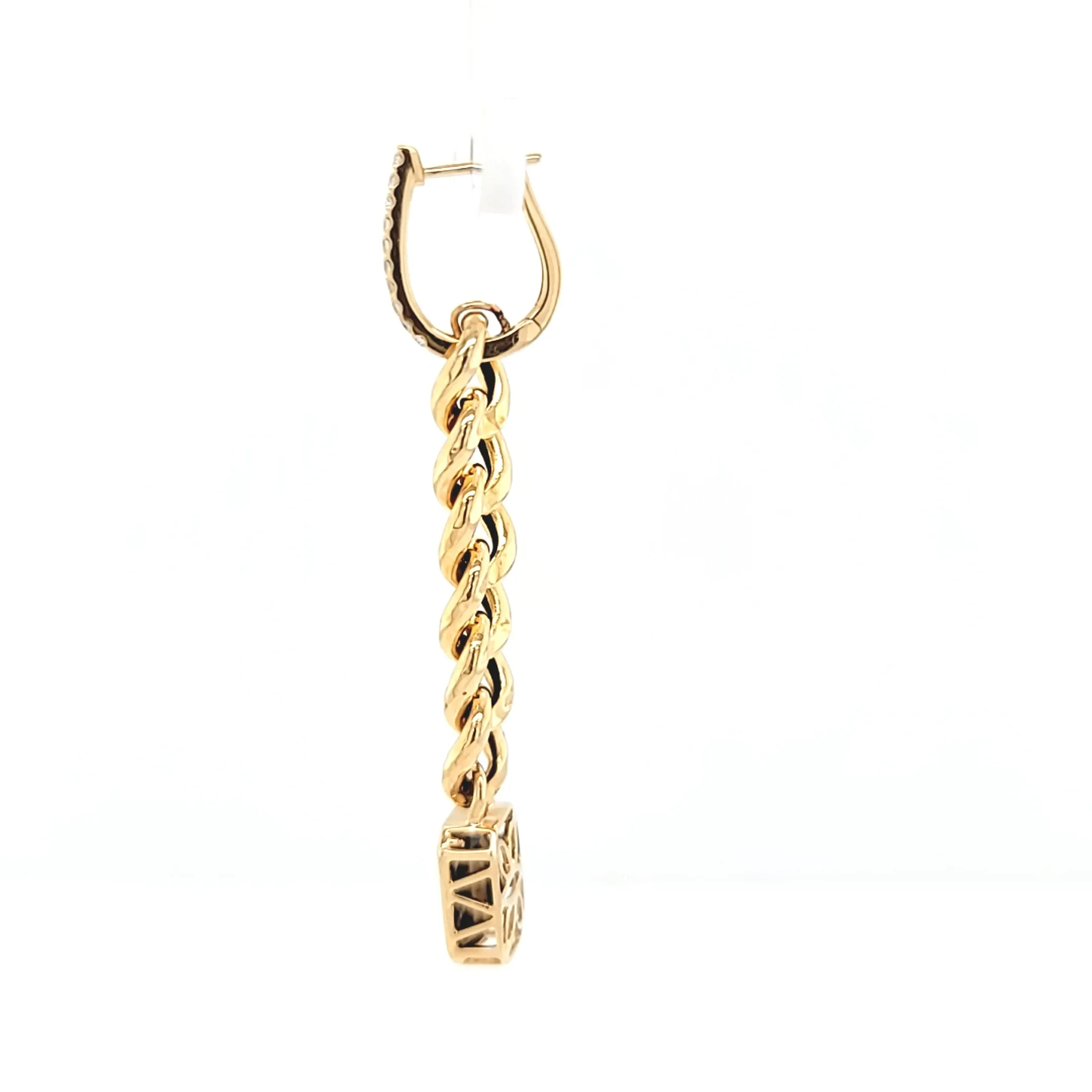 Yellow Gold Smokey Quartz Chain Dangle Earrings (I7537)