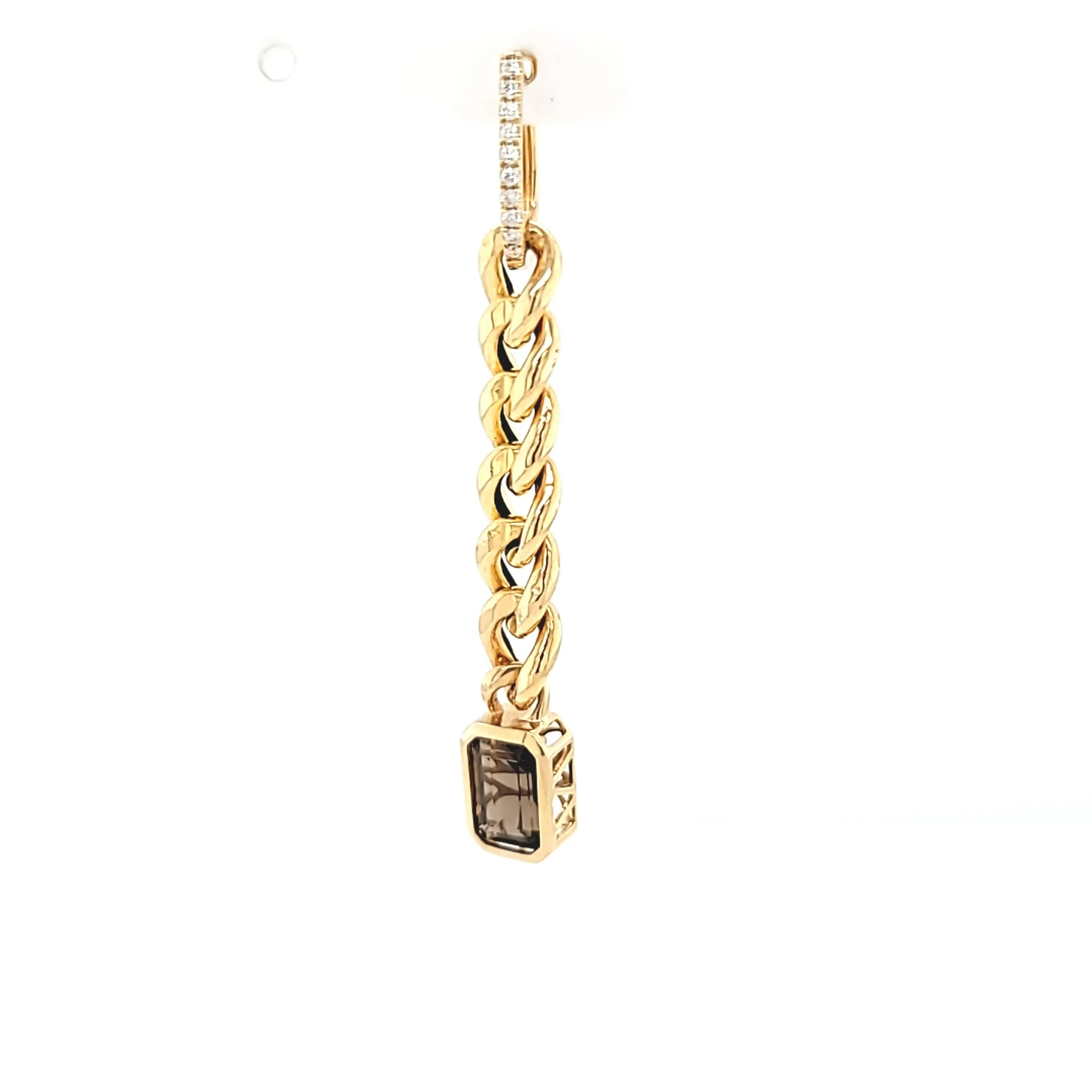 Yellow Gold Smokey Quartz Chain Dangle Earrings (I7537)