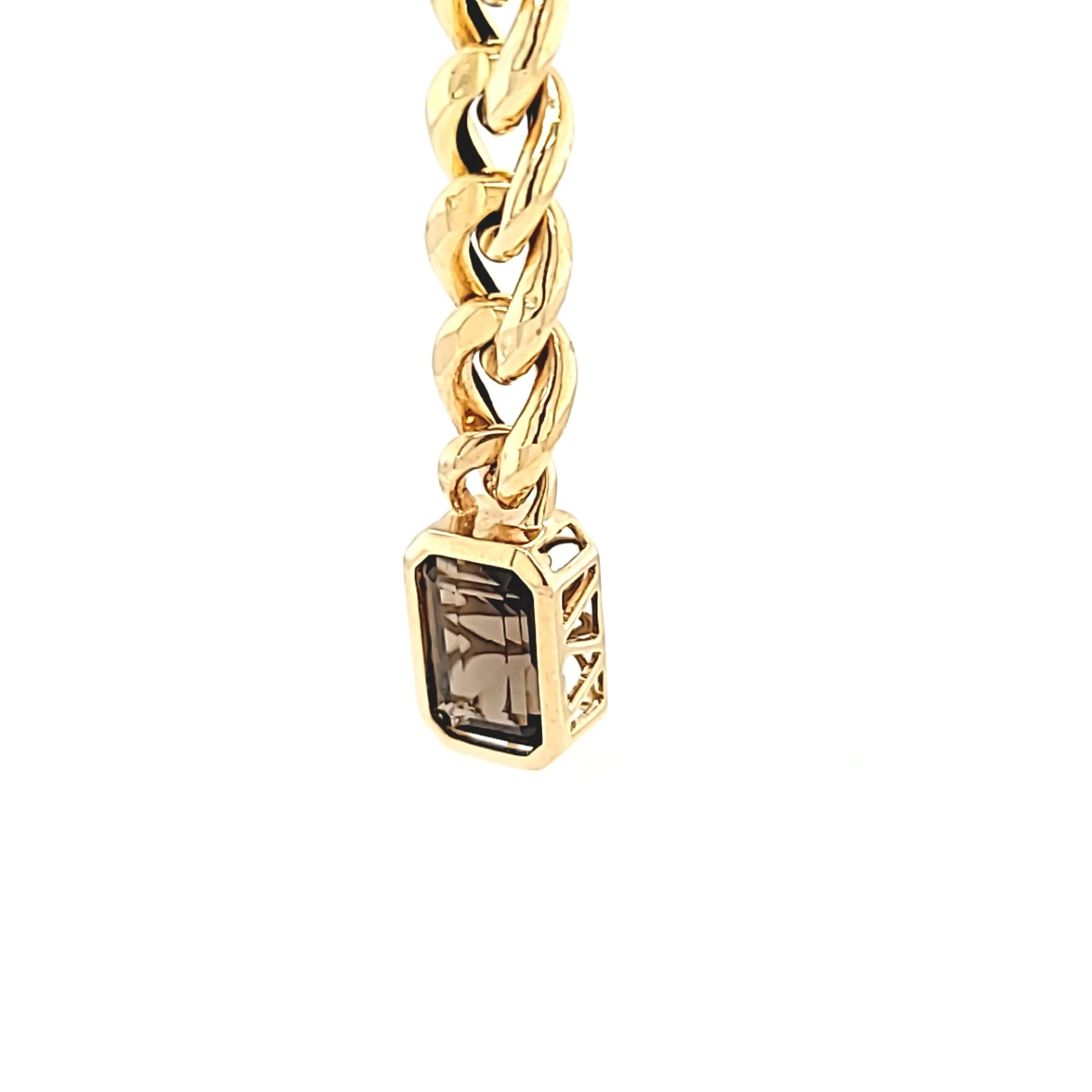 Yellow Gold Smokey Quartz Chain Dangle Earrings (I7537)